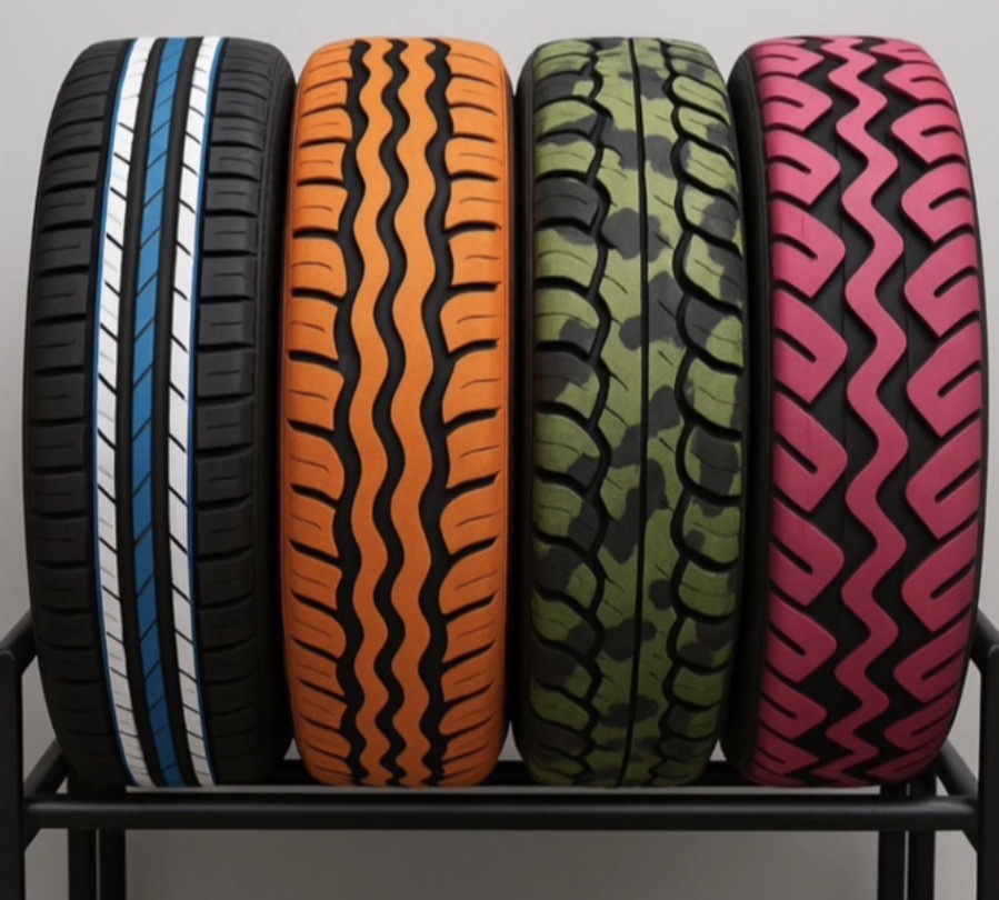 Colored designer tire brand photo lineup